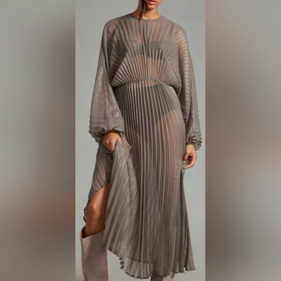 Anthropologie Dresses & Skirts - Sheer Pleated Taupe Women’s Dress- Resort Wear One Size